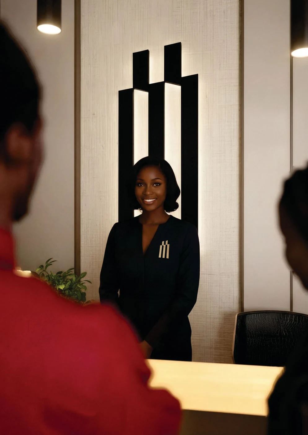 Developer visualisation of Residence M concierge reception, not an agent portrait