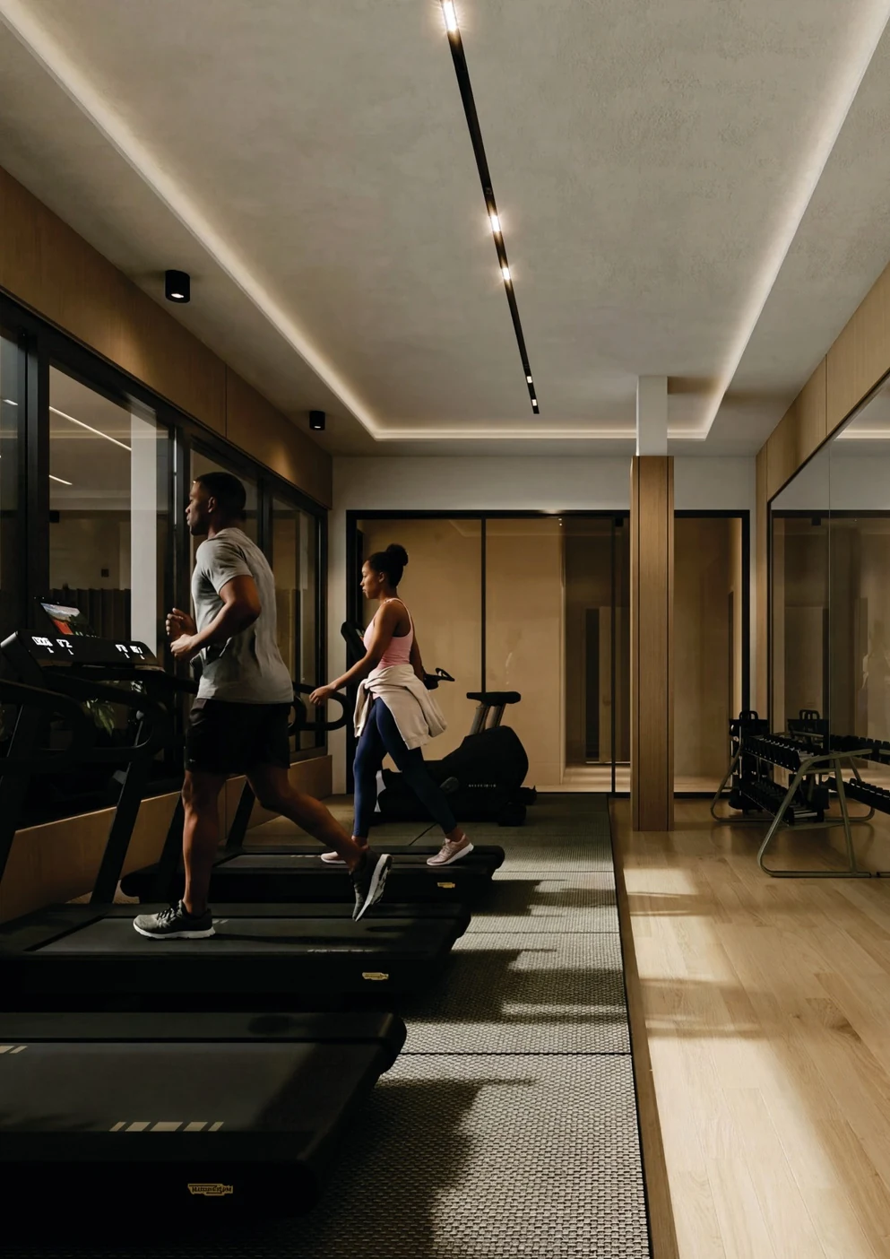 Architectural visualisation of the fitness space at Residence M